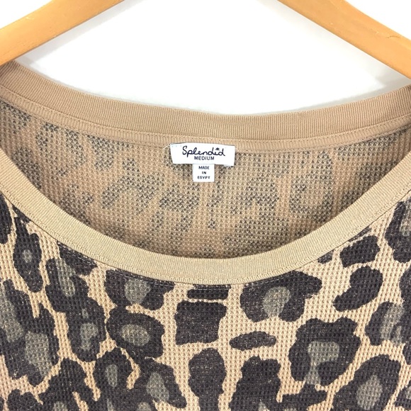 SPLENDID Leopard Print Long Sleeve Waffle Textured Thermal Top E18 - Picture 6 of 7